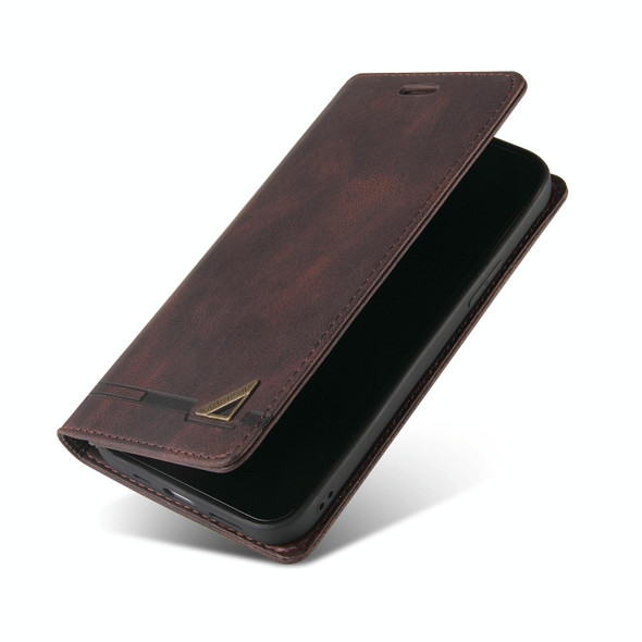 For Samsung Galaxy S22 Ultra 5G Skin Feel Anti-theft Brush Horizontal Flip Leatherette Case with Holder(Brown)