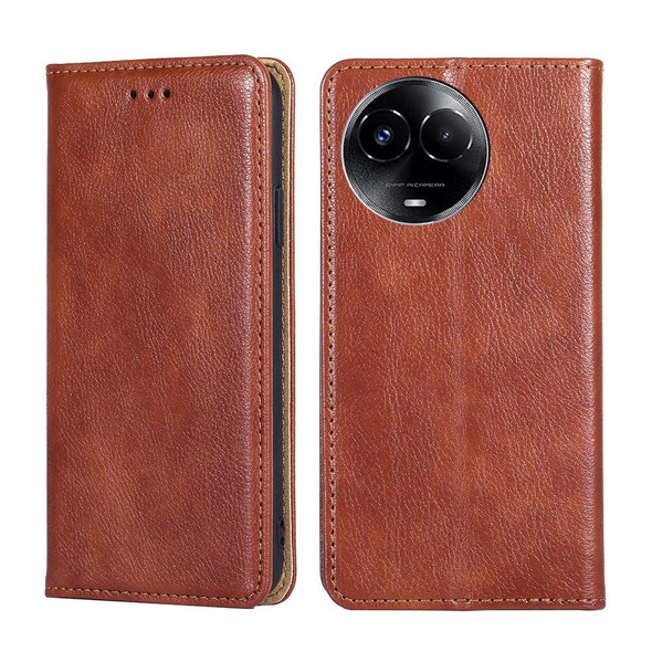 For Realme 11 5G / 11x 5G Gloss Oil Solid Color Magnetic Leatherette Phone Case(Brown)