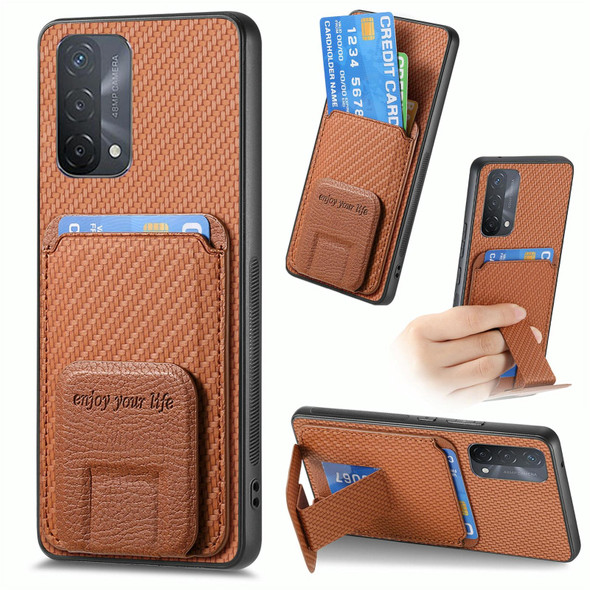 For OPPO A93 5G/A74 5G/A54 5G Carbon Fiber Card Bag Fold Stand Phone Case(Brown)
