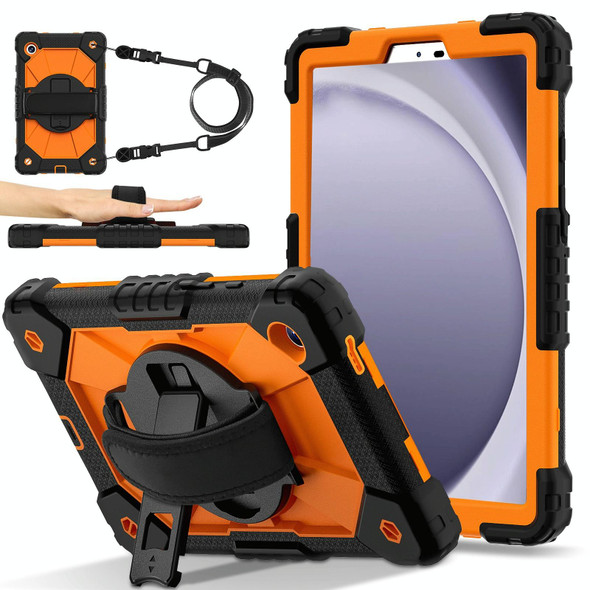 For Samsung Galaxy Tab A9 X115 Contrast Color Robot C2 Silicone Hybrid PC Tablet Case(Black Orange)