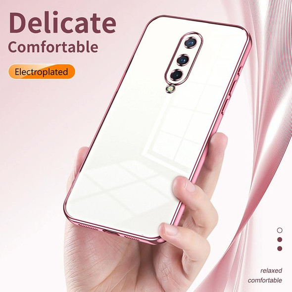 For OnePlus 8 Transparent Plating Fine Hole Phone Case(Pink)
