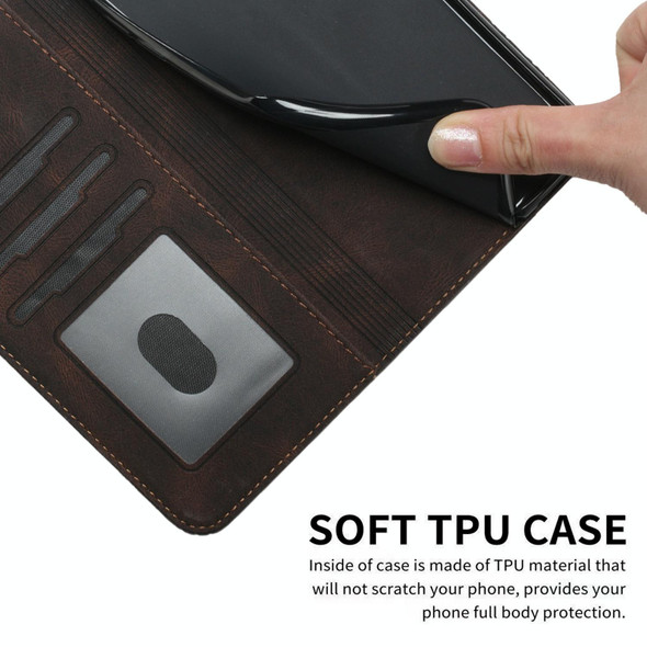 Cubic Skin Feel Flip Leatherette Phone Case For OnePlus 12(Brown)