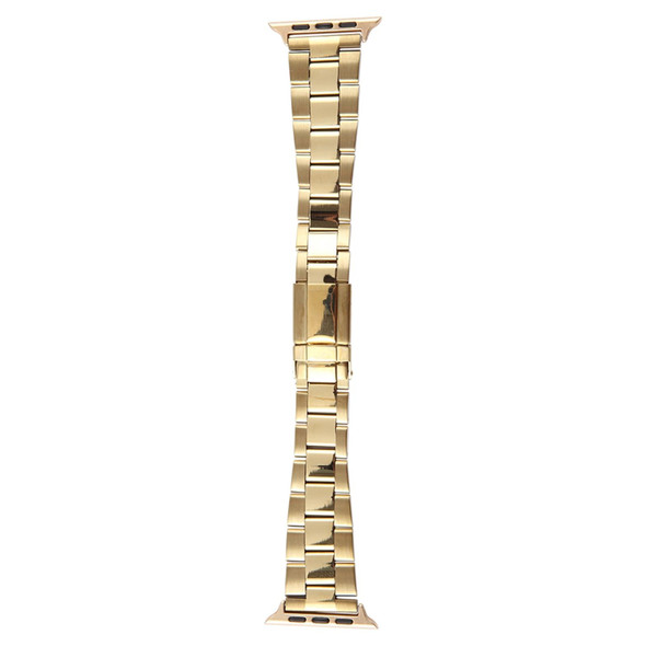 For Apple Watch 42mm Three-Bead Stainless Steel Watch Band(Gold)