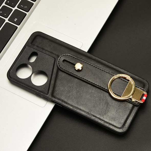 For Tecno Pova 5 Pro Wristband Leatherette Back Phone Case(Black)