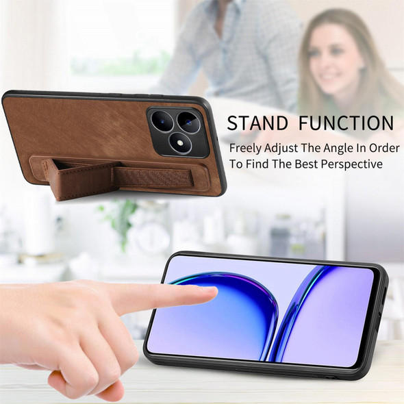 For Realme C53 Retro Wristband Holder Leatherette Back Phone Case(Brown)