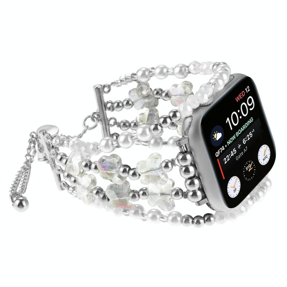 For Apple Watch SE 2022 44mm Butterfly Chain Bracelet Metal Watch Band(Transparent Silver)