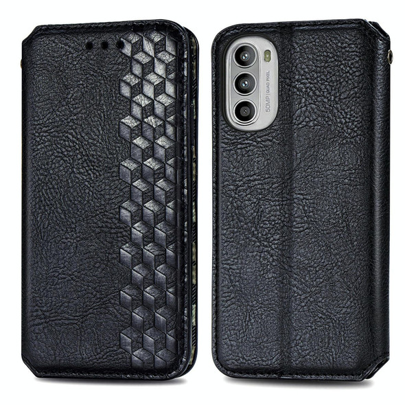 For Motorola Moto G52 Cubic Grid Pressed Magnetic Leatherette Phone Case(Black)