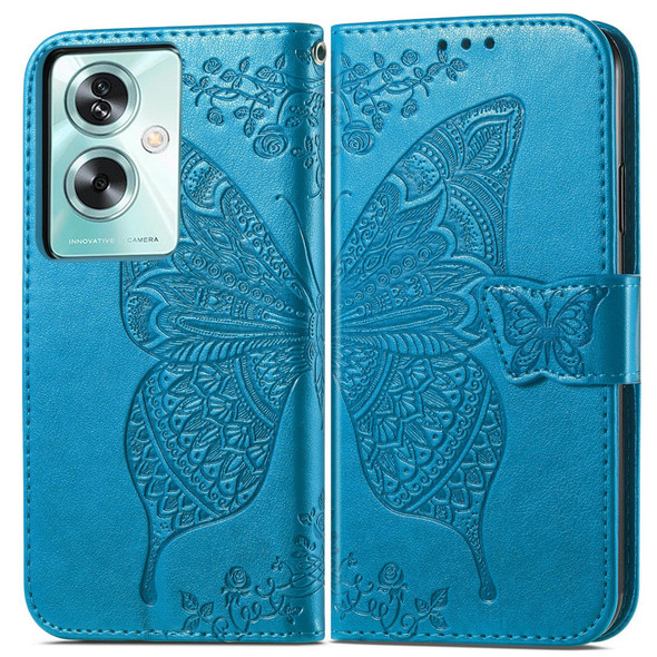 For OPPO A79 5G / A2 5G Butterfly Flower Embossed Horizontal Flip Leatherette Case(Blue)