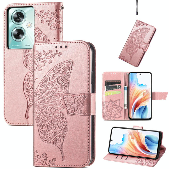 For OPPO A79 5G / A2 5G Butterfly Flower Embossed Horizontal Flip Leatherette Case(Rose Gold)