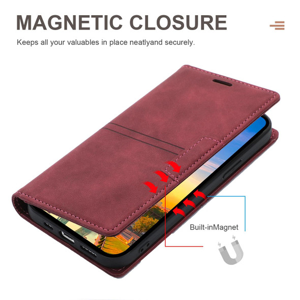 Dream Magnetic Suction Business Horizontal Flip PU Leatherette Case with Holder & Card Slot & Wallet - iPhone 13 Pro(Wine Red)