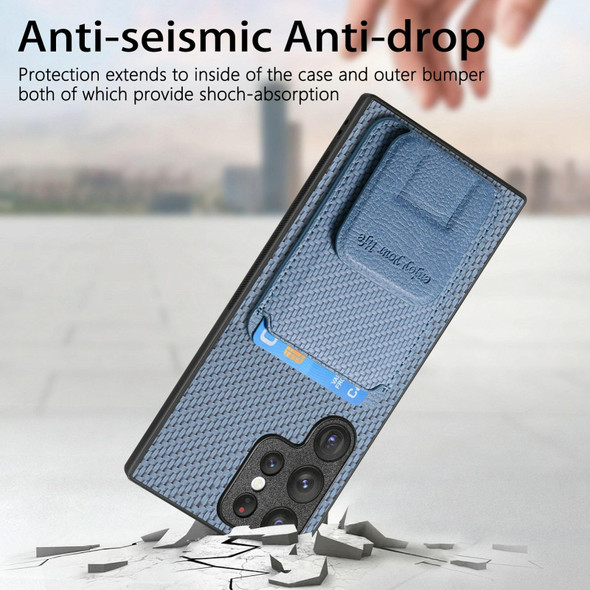 For Samsung Galaxy S23 FE 5G Carbon Fiber Card Bag Fold Stand Phone Case(Blue)