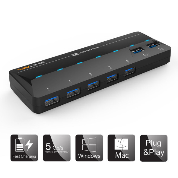 WAVLINK WL-UH3073D USB3.0 HUB Adapter 7-Port Docking Station with Individual Switch(UK Plug)