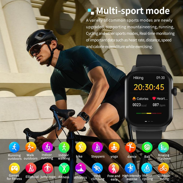 2.01 inch Leatherette Strap Bluetooth Call Smart Watch Support Heart Rate Monitoring / Non-invasive Blood Sugar(Black)