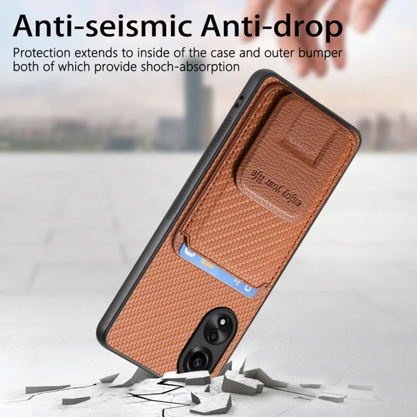 For OPPO Reno6 Pro+ Carbon Fiber Card Bag Fold Stand Phone Case(Brown)