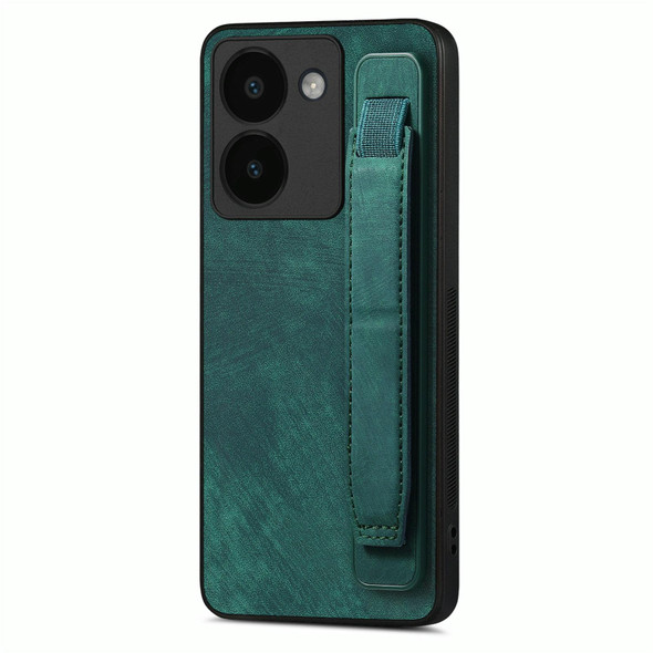 For vivo Y78 Retro Wristband Holder Leather Back Phone Case(Green)