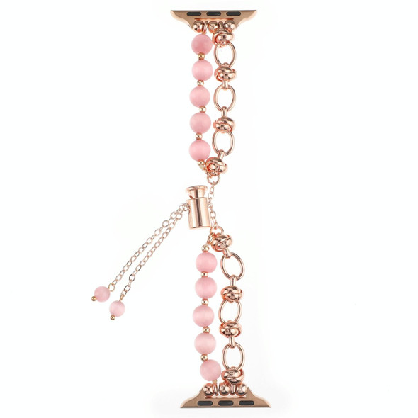 For Apple Watch Series 4 40mm Pearl Chain Metal Bracelet Watch Band(Pink Rose Gold)