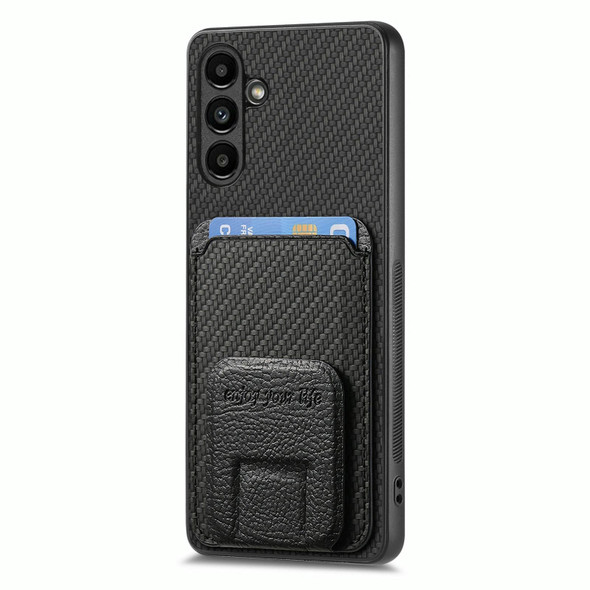 For Samsung Galaxy Note20 Carbon Fiber Card Bag Fold Stand Phone Case(Black)