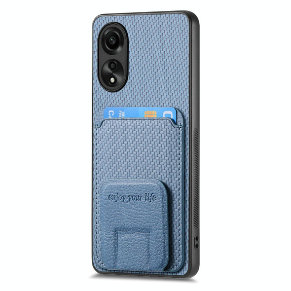 For OPPO Reno6 Z Carbon Fiber Card Bag Fold Stand Phone Case(Blue)