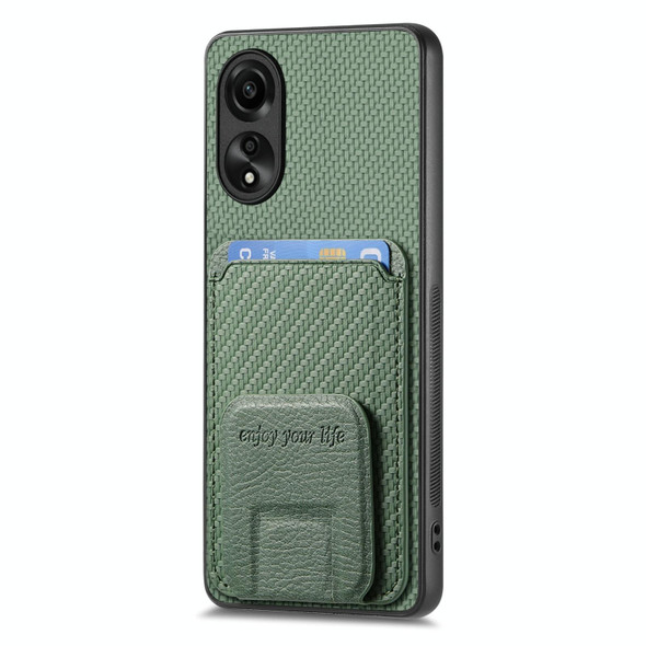 For OPPO Reno6 Z Carbon Fiber Card Bag Fold Stand Phone Case(Green)