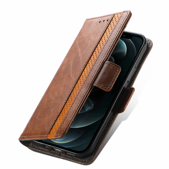 CaseNeo Business Splicing Dual Magnetic Buckle Horizontal Flip PU Leatherette Case with Holder & Card Slots & Wallet - iPhone 13 Pro(Brown)