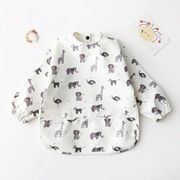 Long Sleeved Baby Bib Waterproof Washable Easy Clean Smock With Pocket, Size: S(Animals)