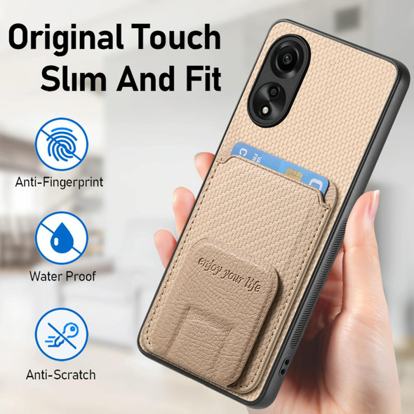 For OPPO Reno6 Pro+ Carbon Fiber Card Bag Fold Stand Phone Case(Khaki)