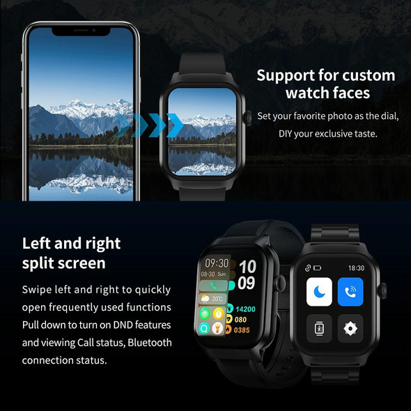 2.01 inch Silicone Strap Bluetooth Call Smart Watch Support Heart Rate Monitoring / Non-invasive Blood Sugar(Black)