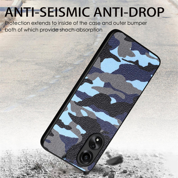 For OPPO  A38 4G Retro Camouflage Leatherette Back Phone Case(Blue)