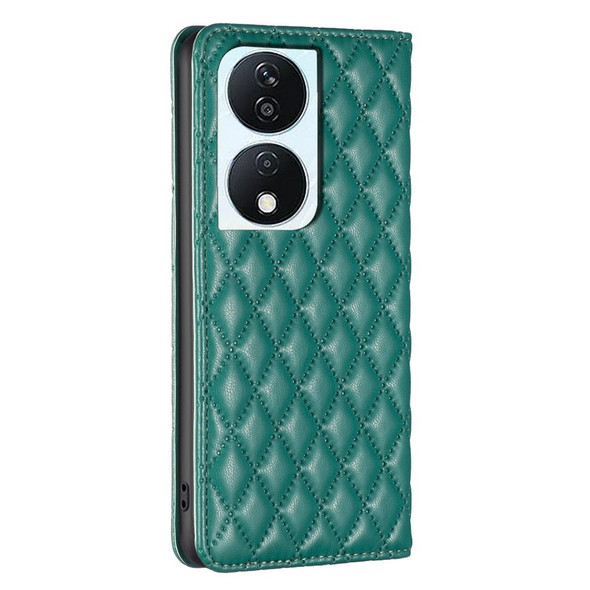 For Honor X7b Diamond Lattice Magnetic Leatherette Flip Phone Case(Green)
