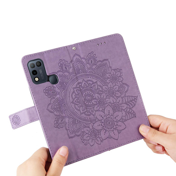 7-petal Flowers Embossing Pattern Horizontal Flip PU Leatherette Case with Holder & Card Slots & Wallet & Photo Frame - Infinix Hot 10 Play(Light Purple)