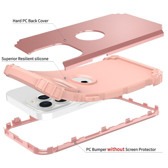 3 in 1 Shockproof PC + Silicone Protective Case - iPhone 13 Pro Max(Rose Gold)