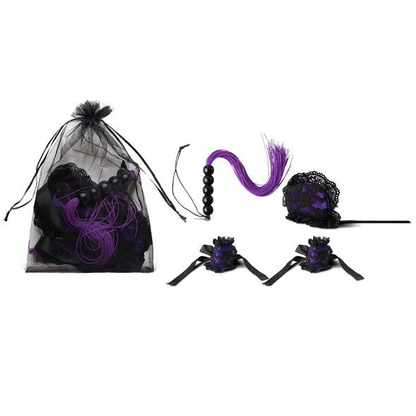 Lace Mask & Wrist Restraint Set - Purple