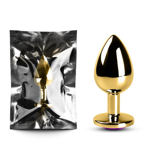 Golden Metallic Anal Plug with Purple Diamond - M