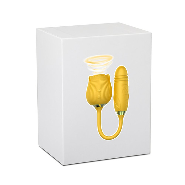 10 Speed Clitoral Sucking Rose with Thrusting Vibrator - Yellow