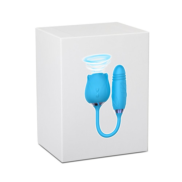 10 Speed Clitoral Sucking Rose with Thrusting Vibrator - Blue