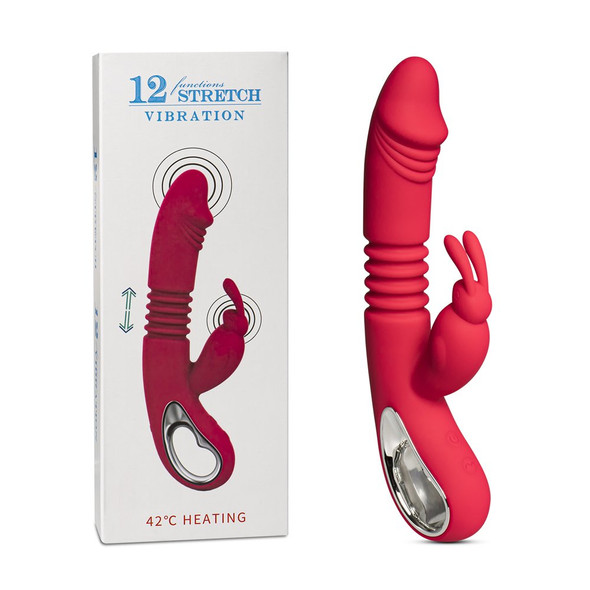 12 Speed Thrusting Rabbit Vibrator with Heating Function - Red