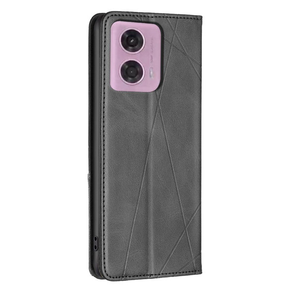 For Motorola Moto G24 Rhombus Texture Magnetic Leatherette Phone Case(Black)