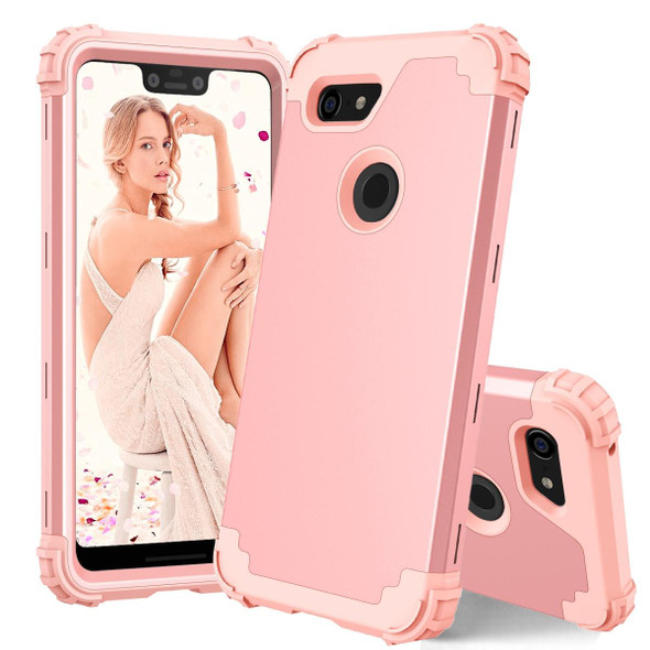 Google Pixel 3 XL 3 in 1 Shockproof PC + Silicone Protective Case(Rose Gold)