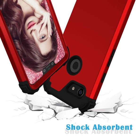 Google Pixel 3 XL 3 in 1 Shockproof PC + Silicone Protective Case(Red + Black)