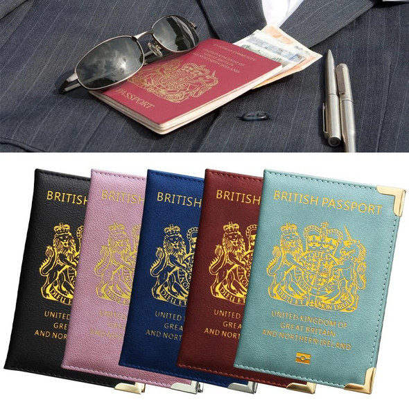British Passport Case Leatherette Metal Feet Passport Protection Cover(Pink)