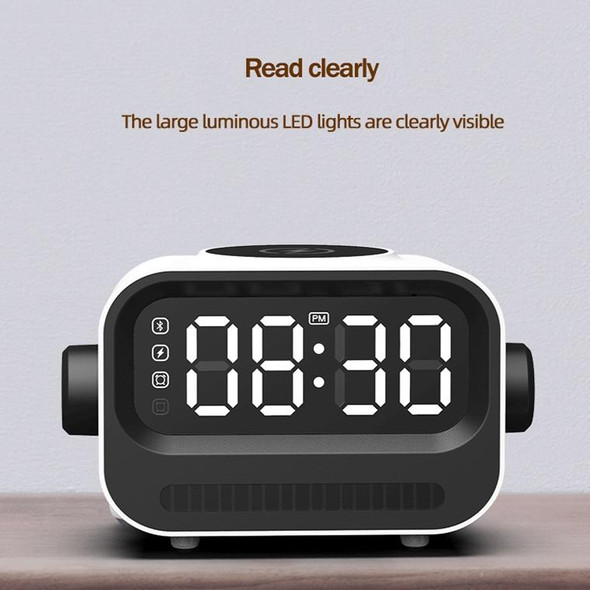 15W 3-in-1 Ambient Light Digital Display Clock Bluetooth Speaker Magnetic Wireless Charger(Black)