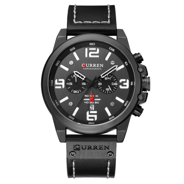 Curren 8314 Sports Six-Hand Waterproof Leatherette Strap Calendar Men Quartz Watch, Color: Black Shell White