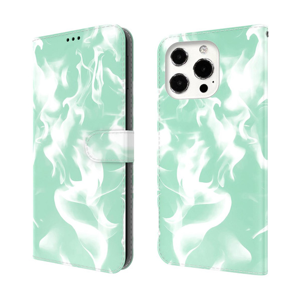 Cloud Fog Pattern Horizontal Flip Leatherette Case with Holder & Card Slot & Wallet - iPhone 13 Pro(Mint Green)