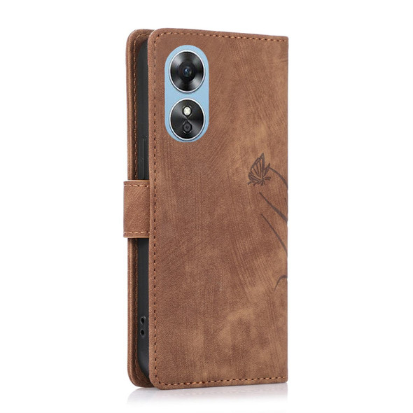 For OPPO A17 / A17K Orchid Butterfly Embossed Leatherette Phone Case(Brown)