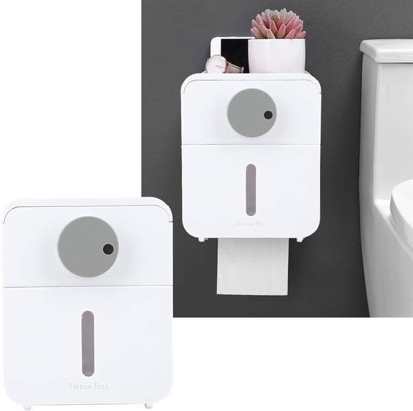 Wall-Mounted Toilet Tissue Box with Shelf and Phone Holder