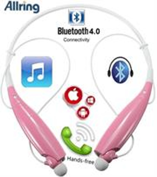 AllRing HBS730 Flexible Bluetooth Ver 4.0 Wireless Hand Free Sports Stereo Headsets Neckband Style Earphones - Pink, Retail Box , 1 year Limited Warranty