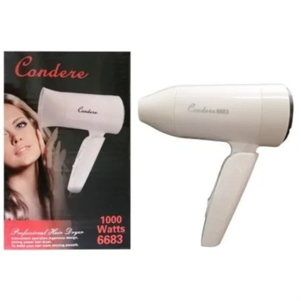 Condere 1000W Travel Foldable Mini Hairdryer - White