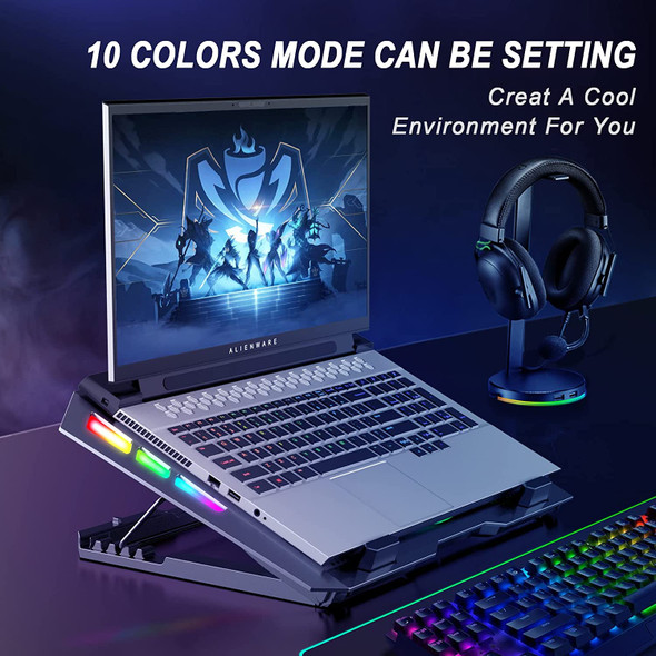 Gaming Laptop Cooling Pad 5 Fans RGB Lighting