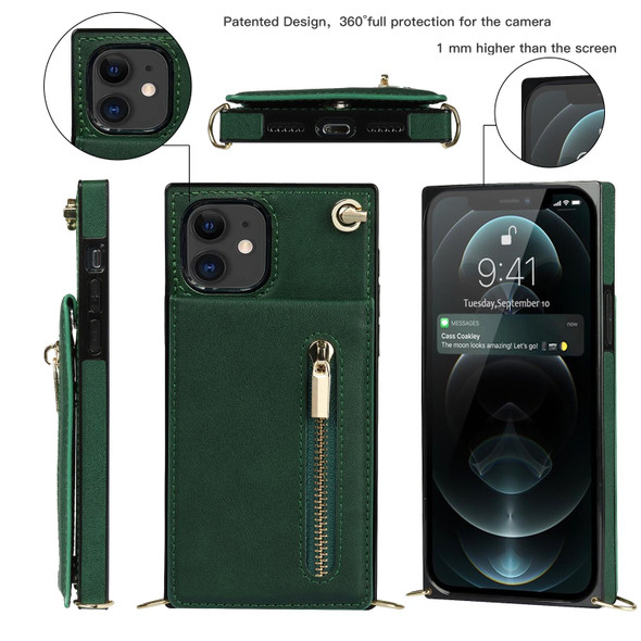 Cross-body Zipper Square TPU+PU Back Cover Case with Holder & Card Slots & Wallet & Strap - iPhone 11(Green)