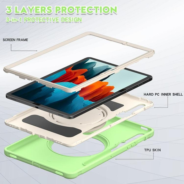 Samsung Galaxy Tab S8 / Galaxy Tab S7 870 Shockproof TPU + PC Protective Case with 360 Degree Rotation Foldable Handle Grip Holder & Pen Slot(Matcha Green)